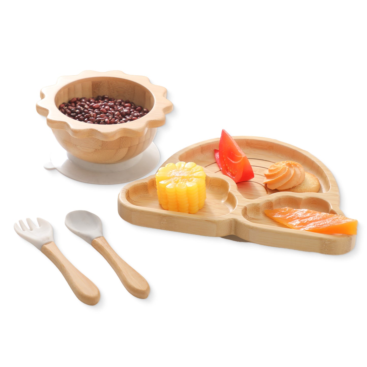 Nordic Style Baby Bamboo and silicon Tableware Suit Combination Spork