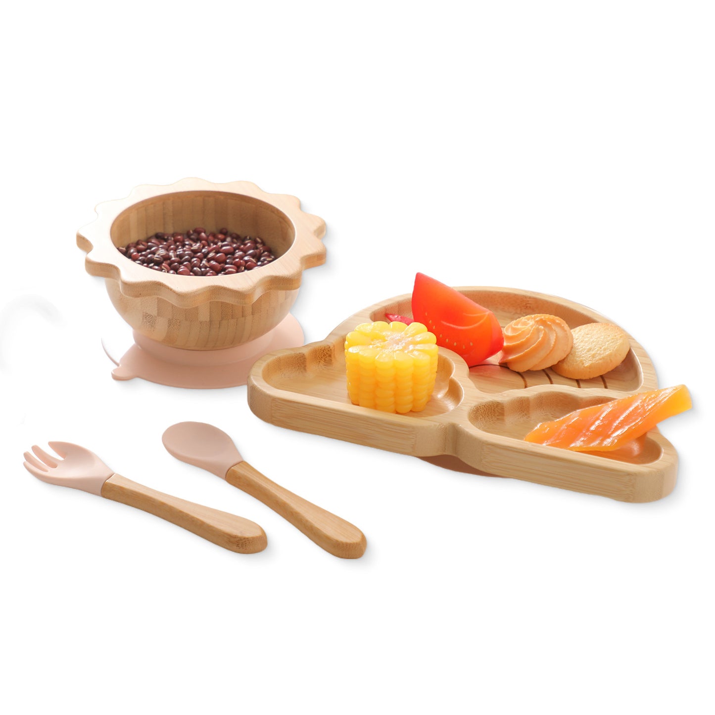 Nordic Style Baby Bamboo and silicon Tableware Suit Combination Spork