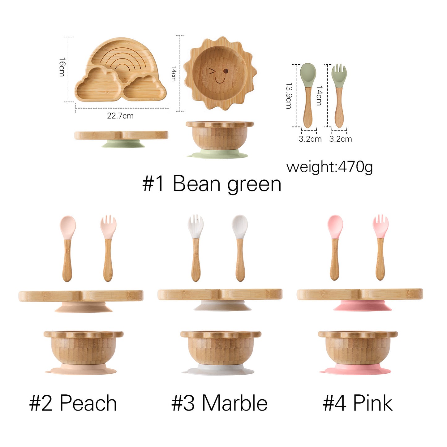 Nordic Style Baby Bamboo and silicon Tableware Suit Combination Spork