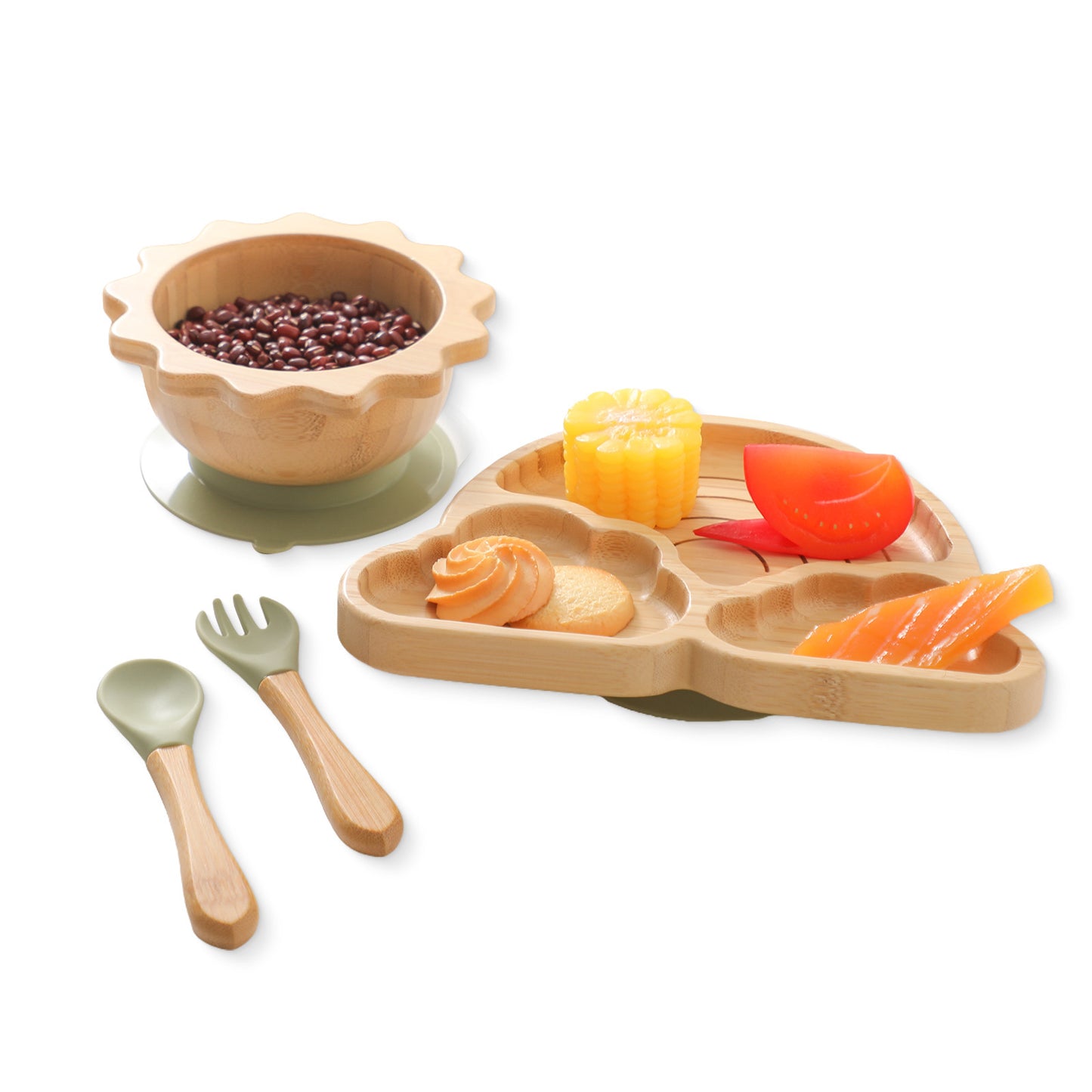 Nordic Style Baby Bamboo and silicon Tableware Suit Combination Spork