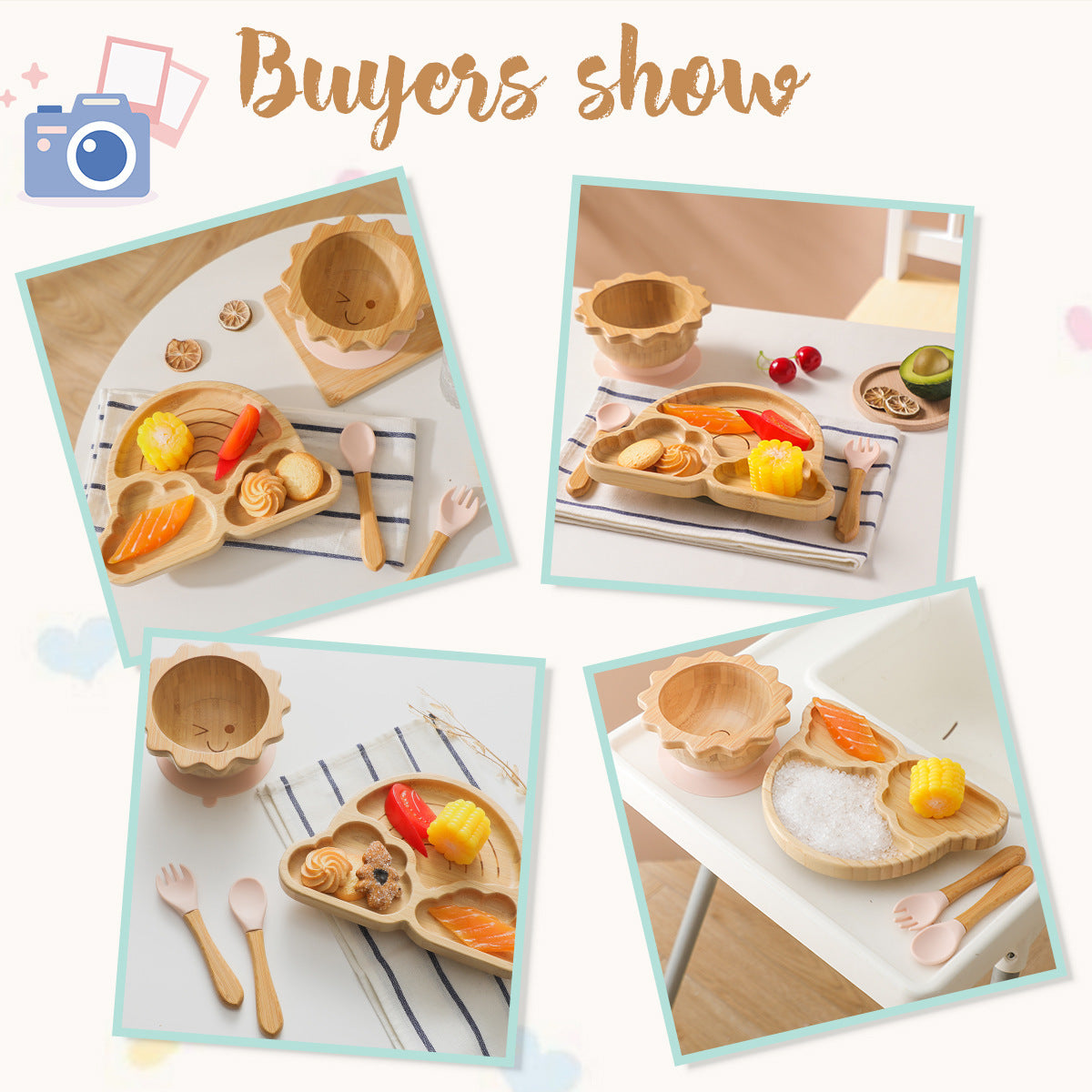 Nordic Style Baby Bamboo and silicon Tableware Suit Combination Spork