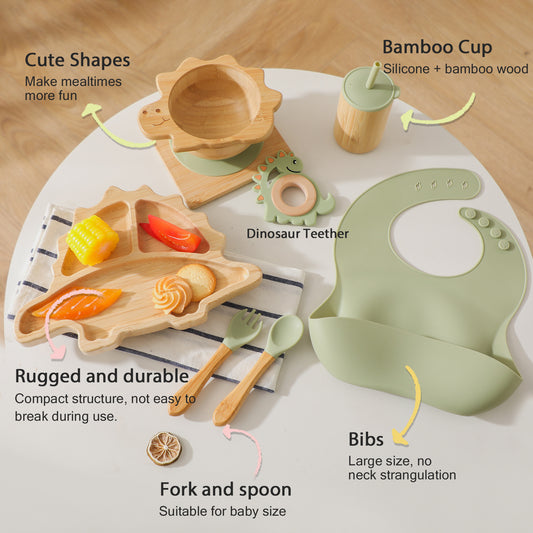 Nordic Style Baby Bamboo and silicon Tableware Suit Combination Spork