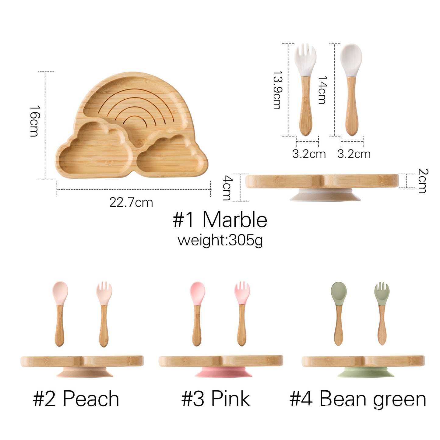 Nordic Style Baby Bamboo and silicon Tableware Suit Combination Spork