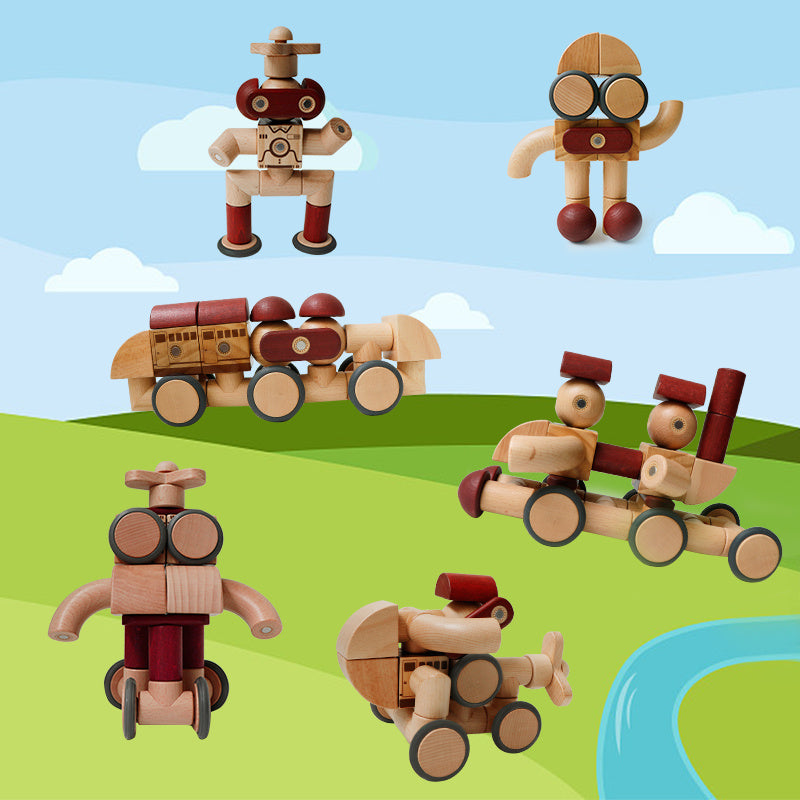 Wooden Magnetic Building Blocks Large Children's Baby Educational Creative Toys